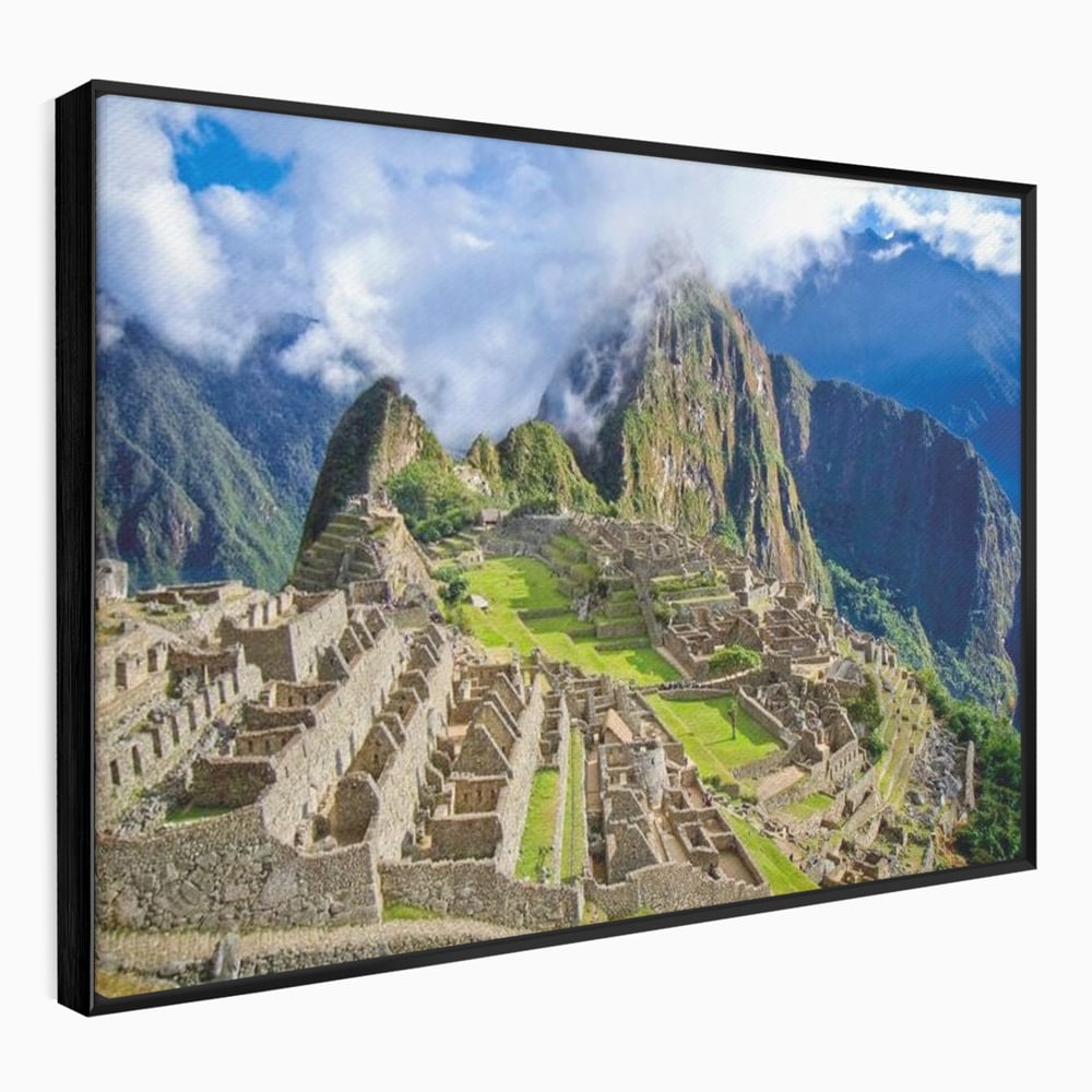 Tablou canvas cu tablou canvas cu cetatea machu picchu, in rama de aluminiu negru
